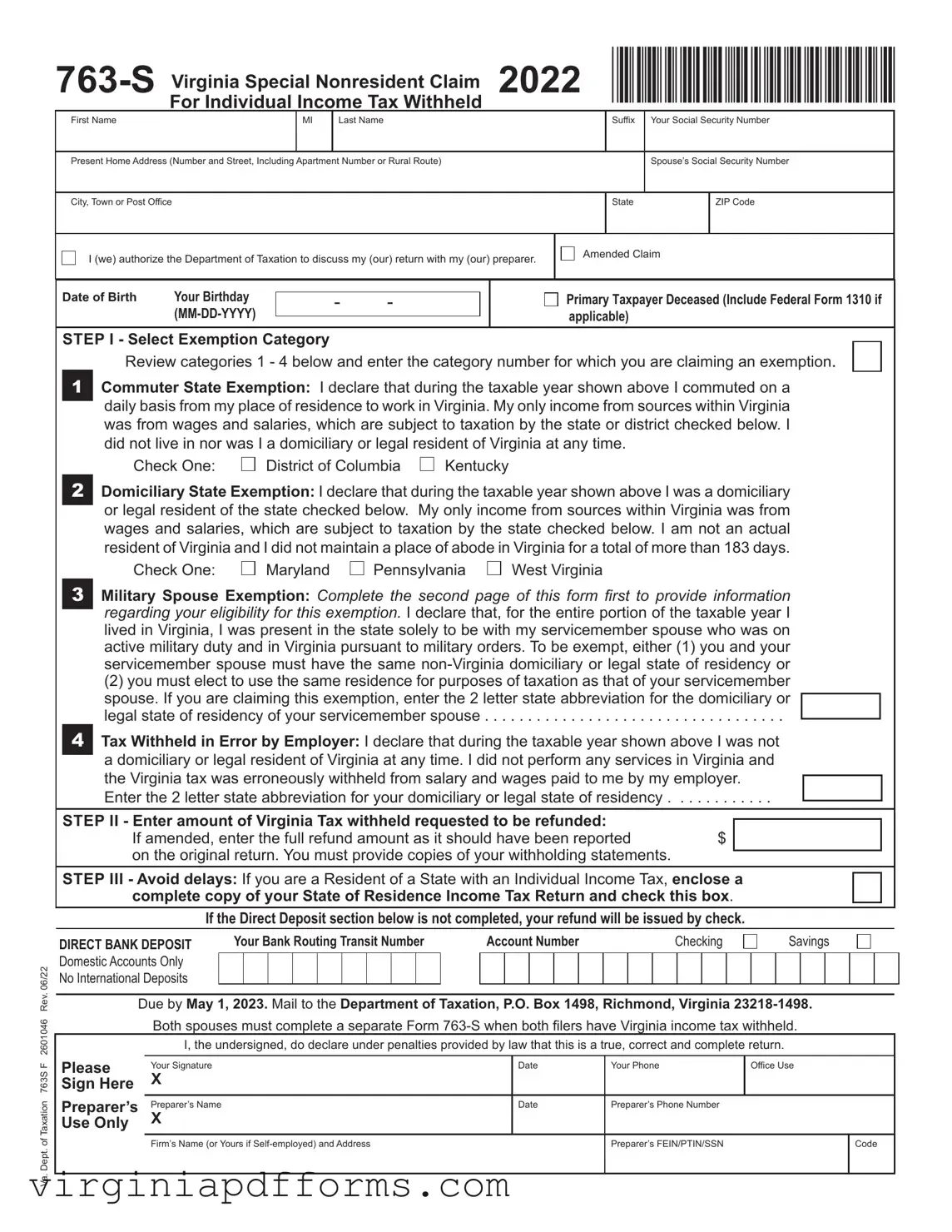 Fill in a Valid 763 S Virginia Template