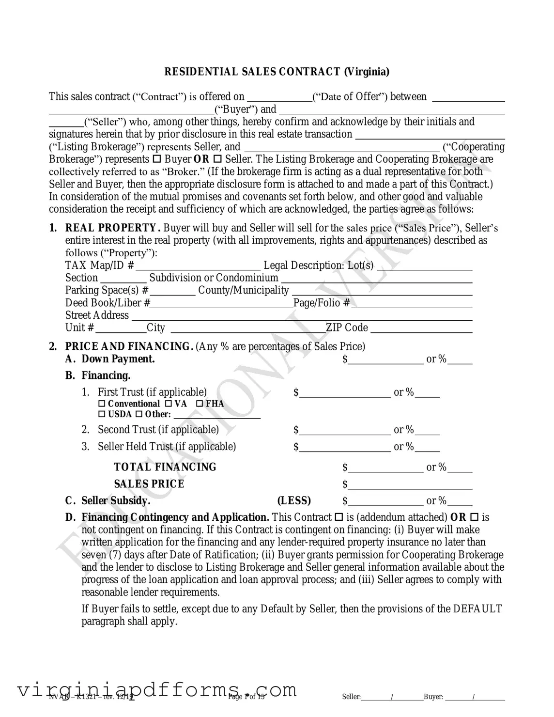 Fill in a Valid No Broker Residential Sales Virginia Template