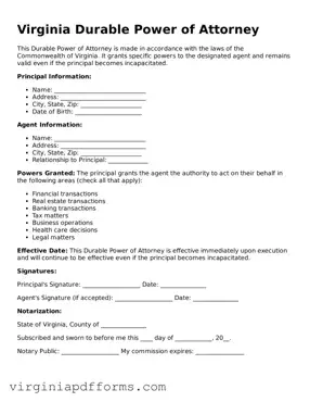 Attorney-Approved Virginia Durable Power of Attorney Document