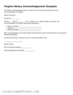 Attorney-Approved Virginia Notary Acknowledgement Document