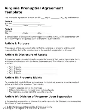 Attorney-Approved Virginia Prenuptial Agreement Document