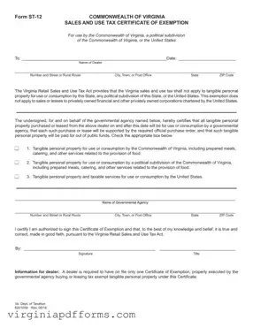 Fill in a Valid Virginia Sales Tax Exemption Template