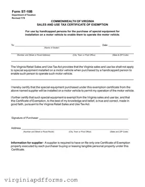 Fill in a Valid Virginia St 10B Template