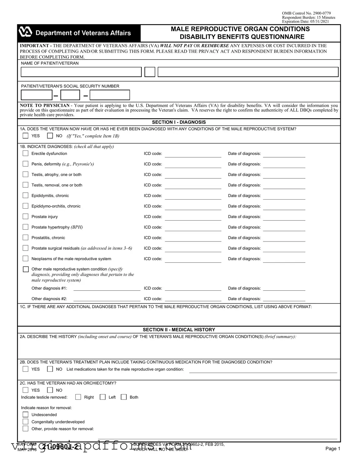 Fill in a Valid Va From 21 0960J 2 Template