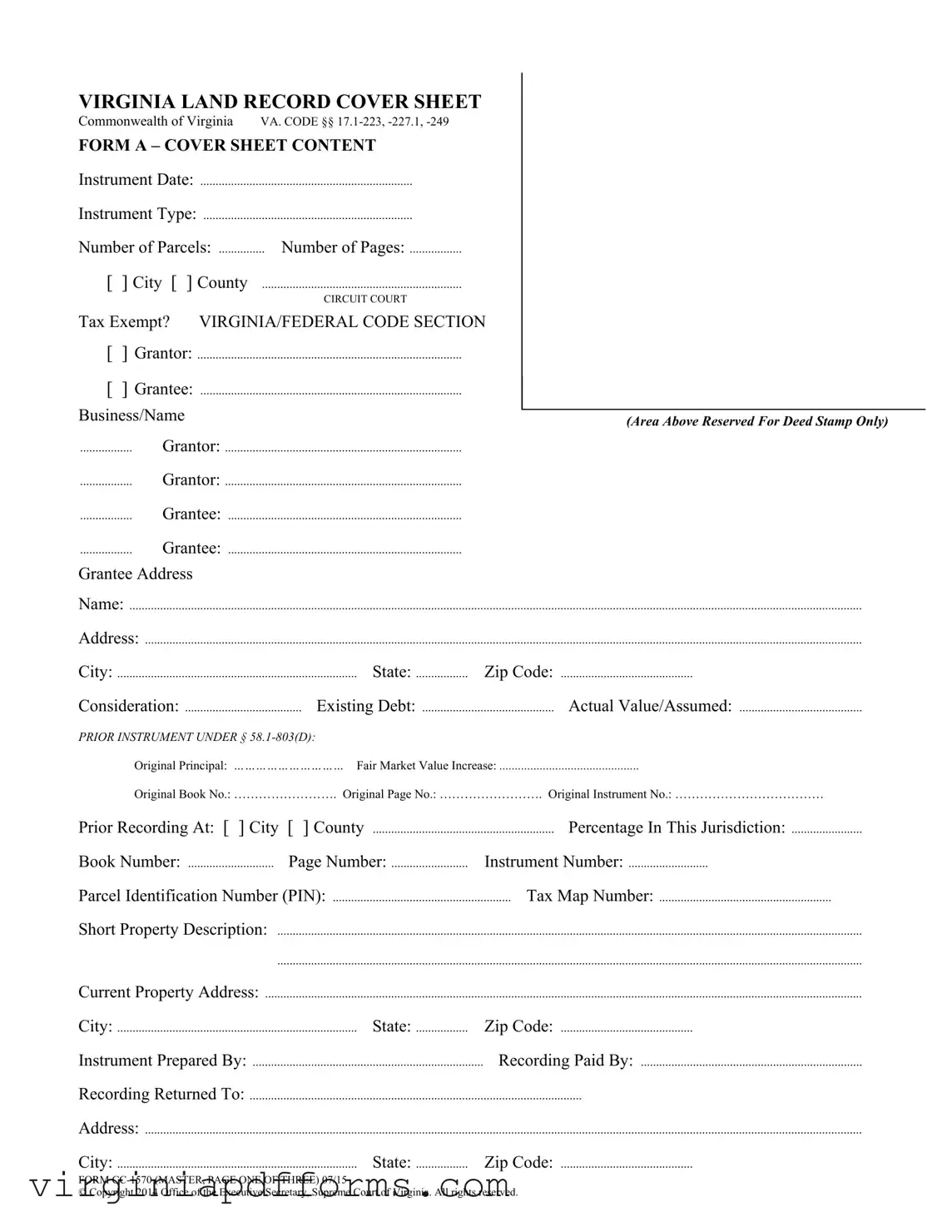 Fill in a Valid Va Land Record Cover Sheet Template