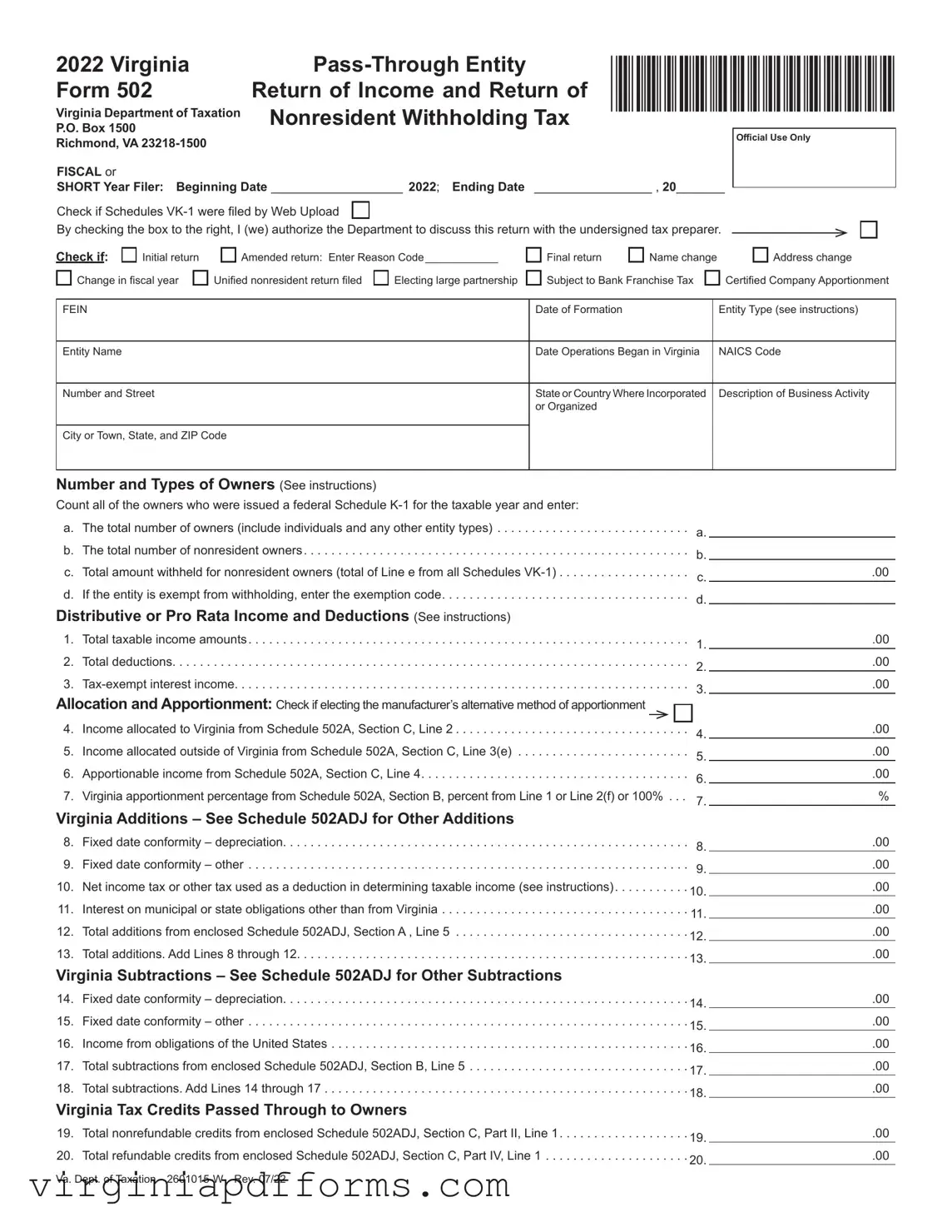 Fill in a Valid Virginia 502 Template