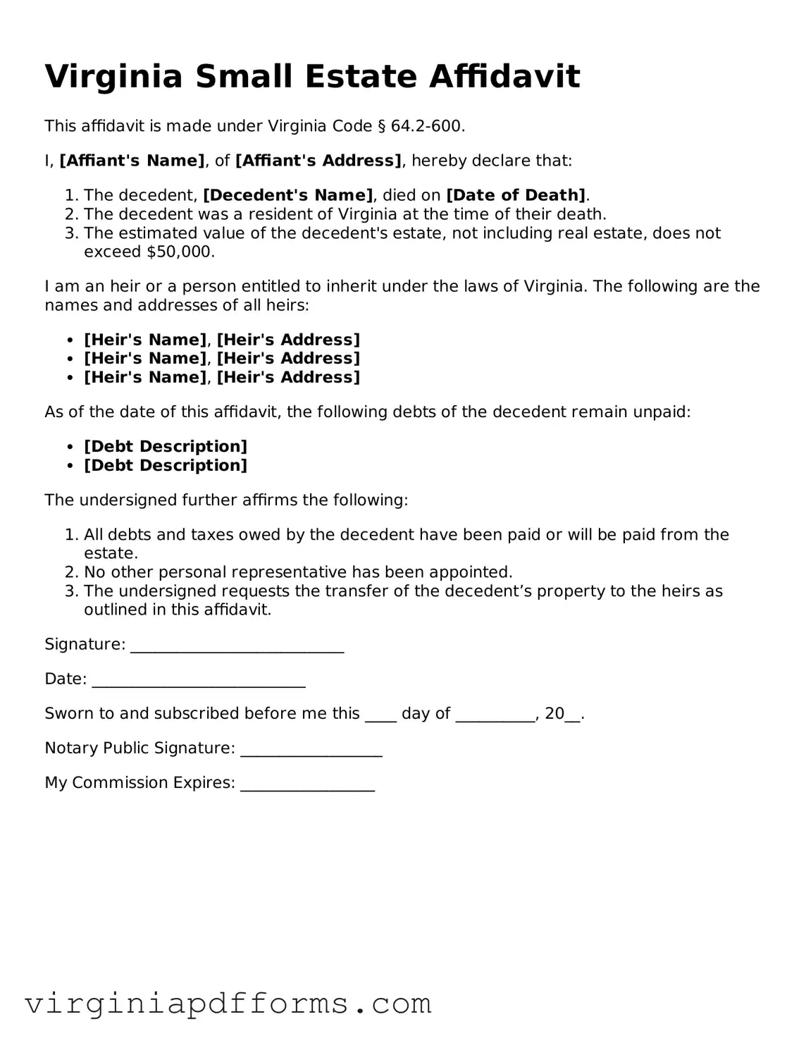 Attorney-Approved Virginia Small Estate Affidavit Document