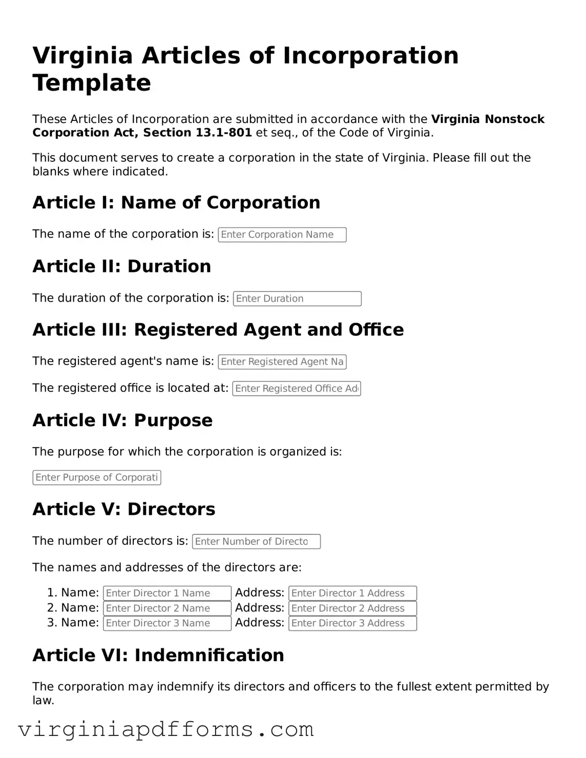 Attorney-Approved Virginia Articles of Incorporation Document