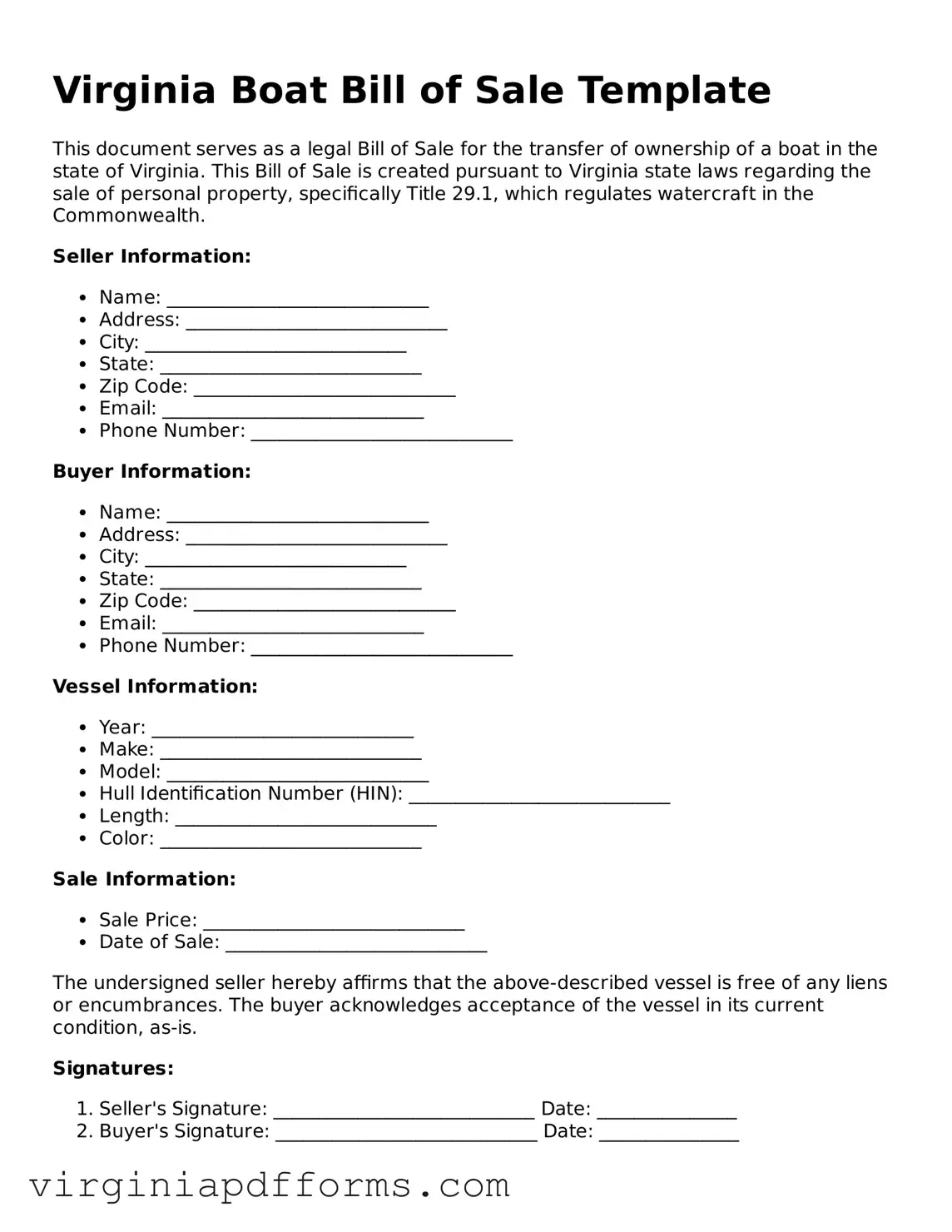 Attorney-Approved Virginia Boat Bill of Sale Document