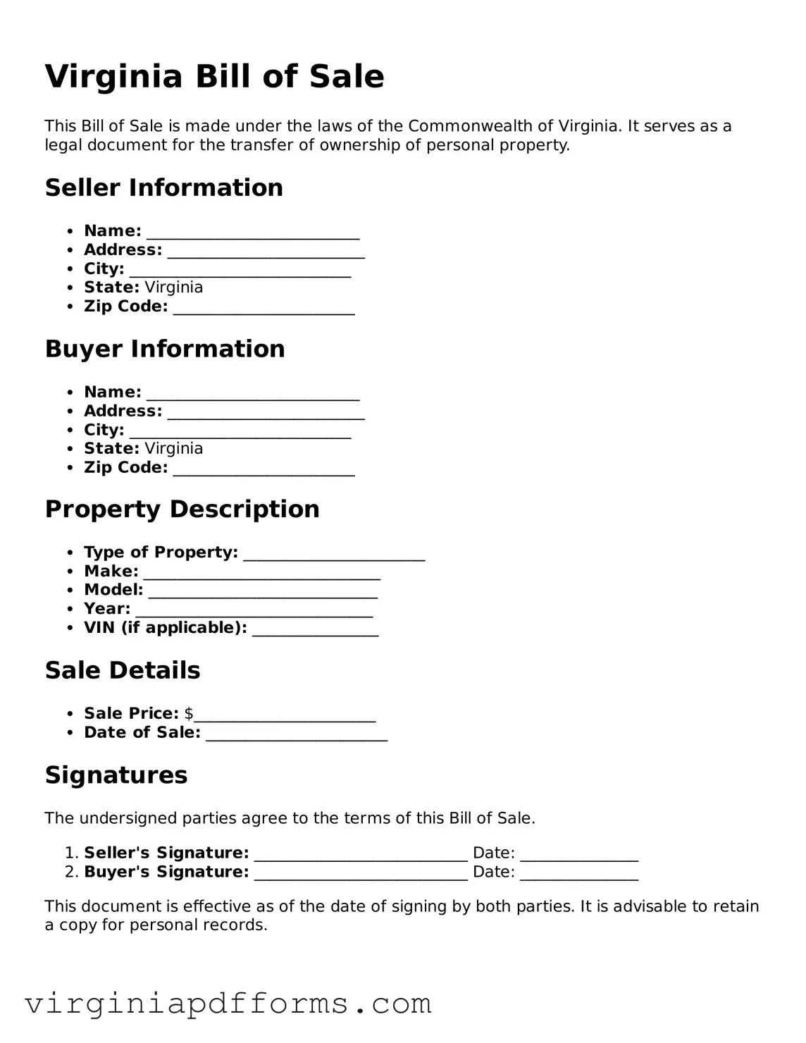 Attorney-Approved Virginia Bill of Sale Document