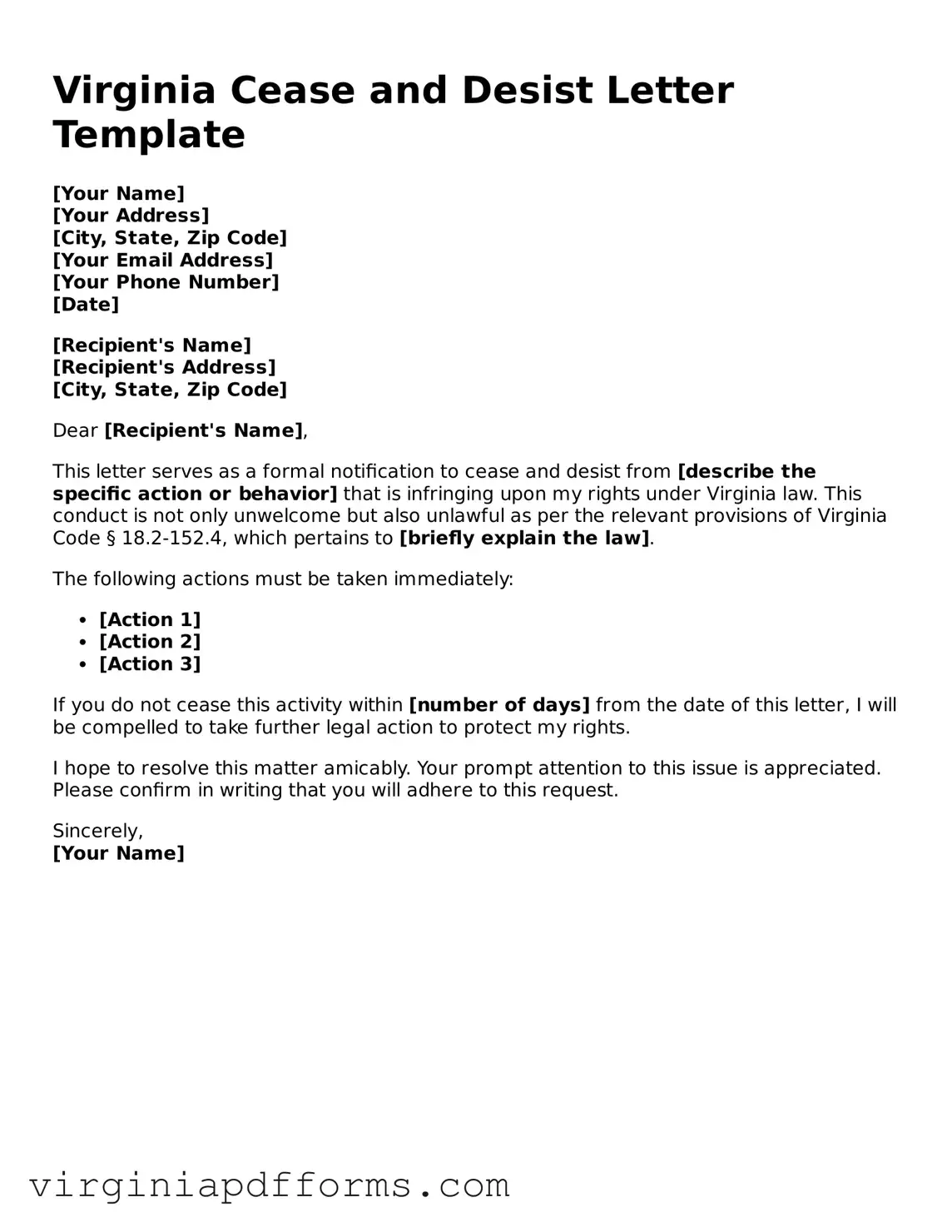 Attorney-Approved Virginia Cease and Desist Letter Document