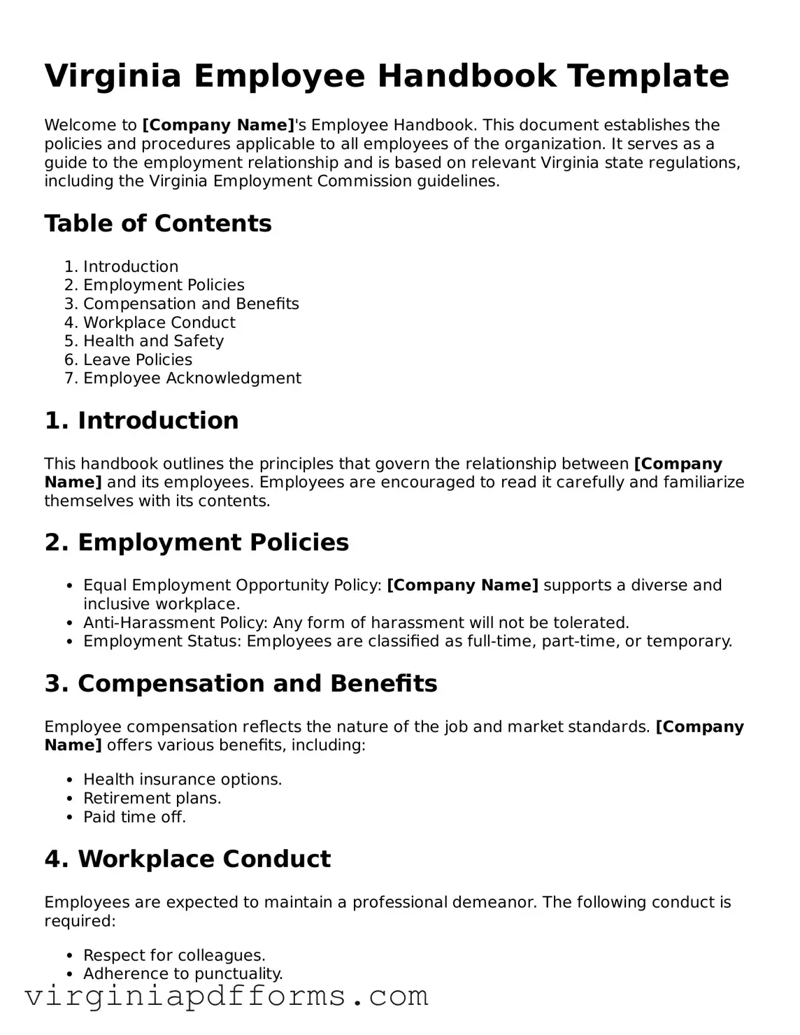 Attorney-Approved Virginia Employee Handbook Document