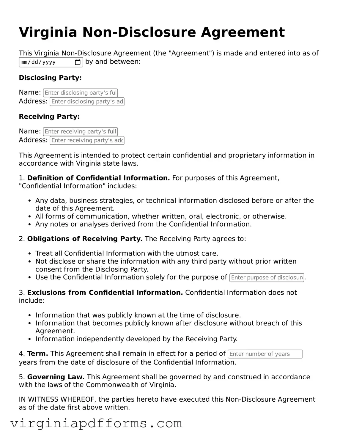 Attorney-Approved Virginia Non-disclosure Agreement Document