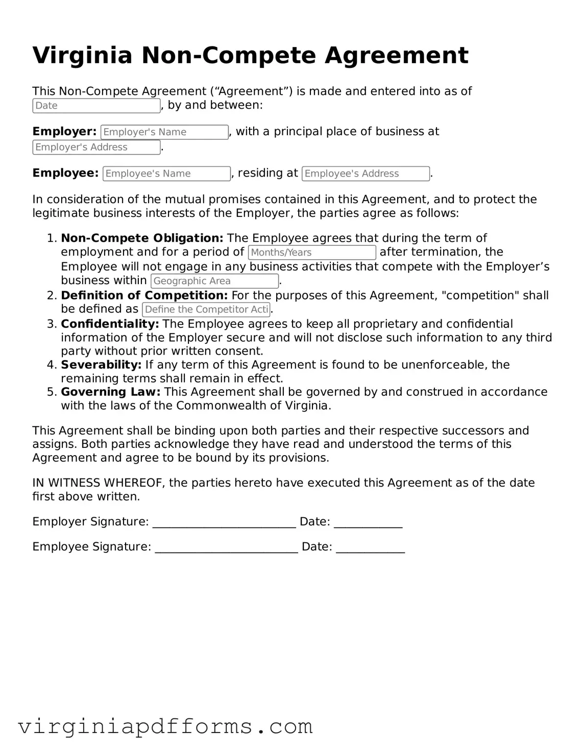 Attorney-Approved Virginia Non-compete Agreement Document