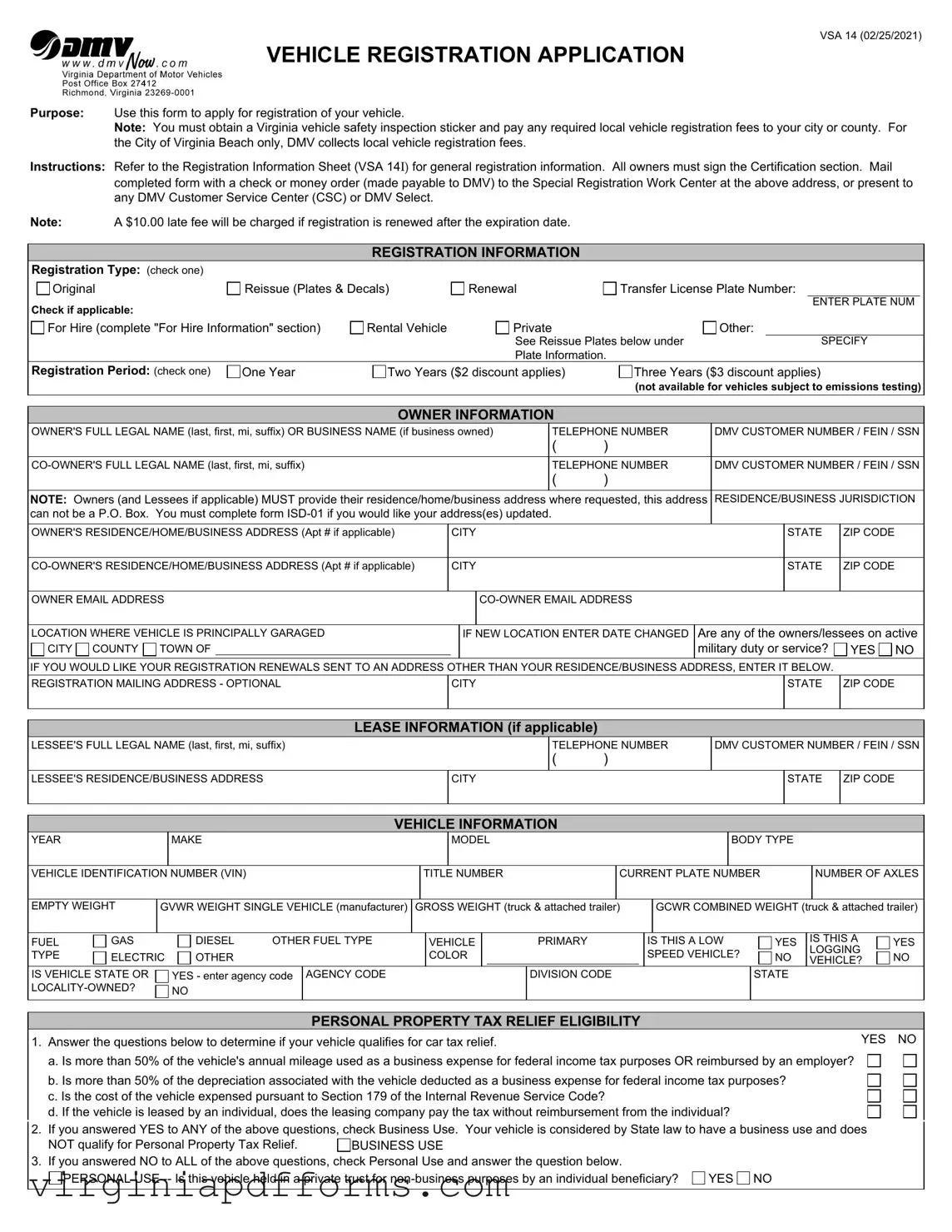 Fill in a Valid Virginia Dmv Registration Template