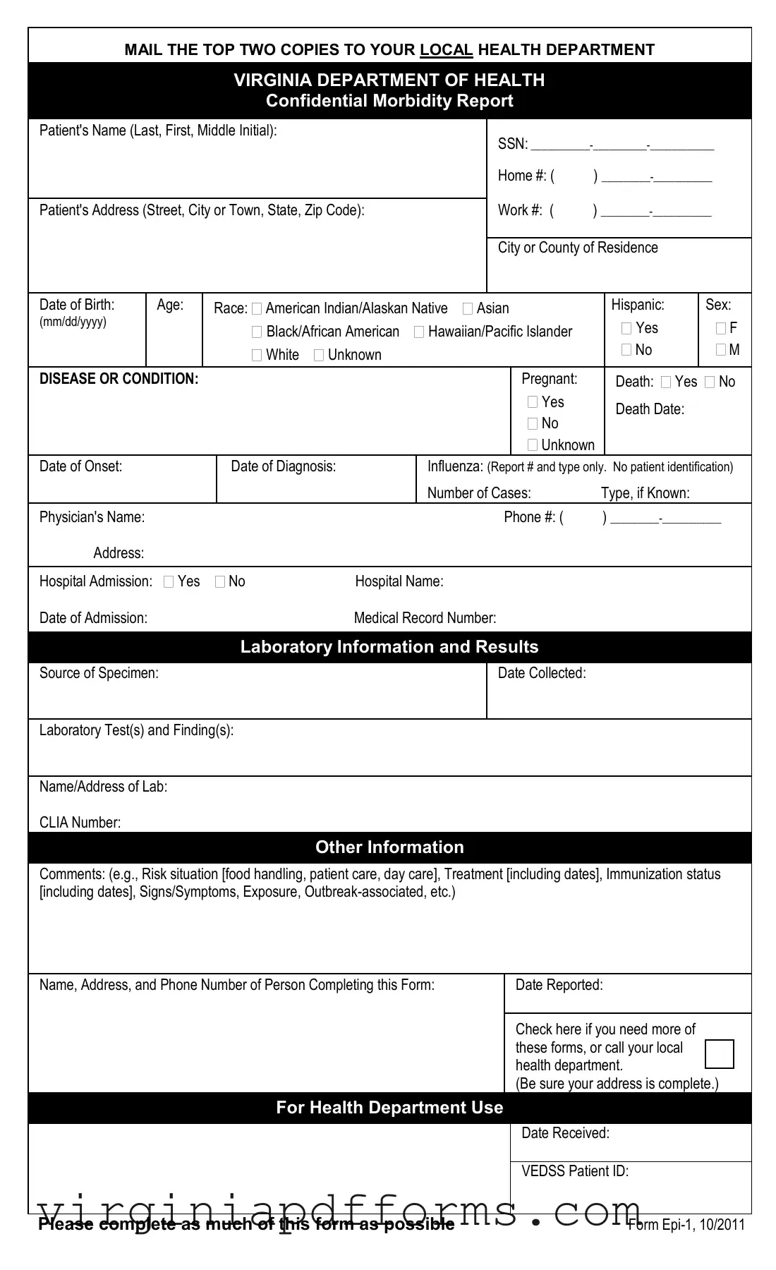Fill in a Valid Virginia Epi 1 Template