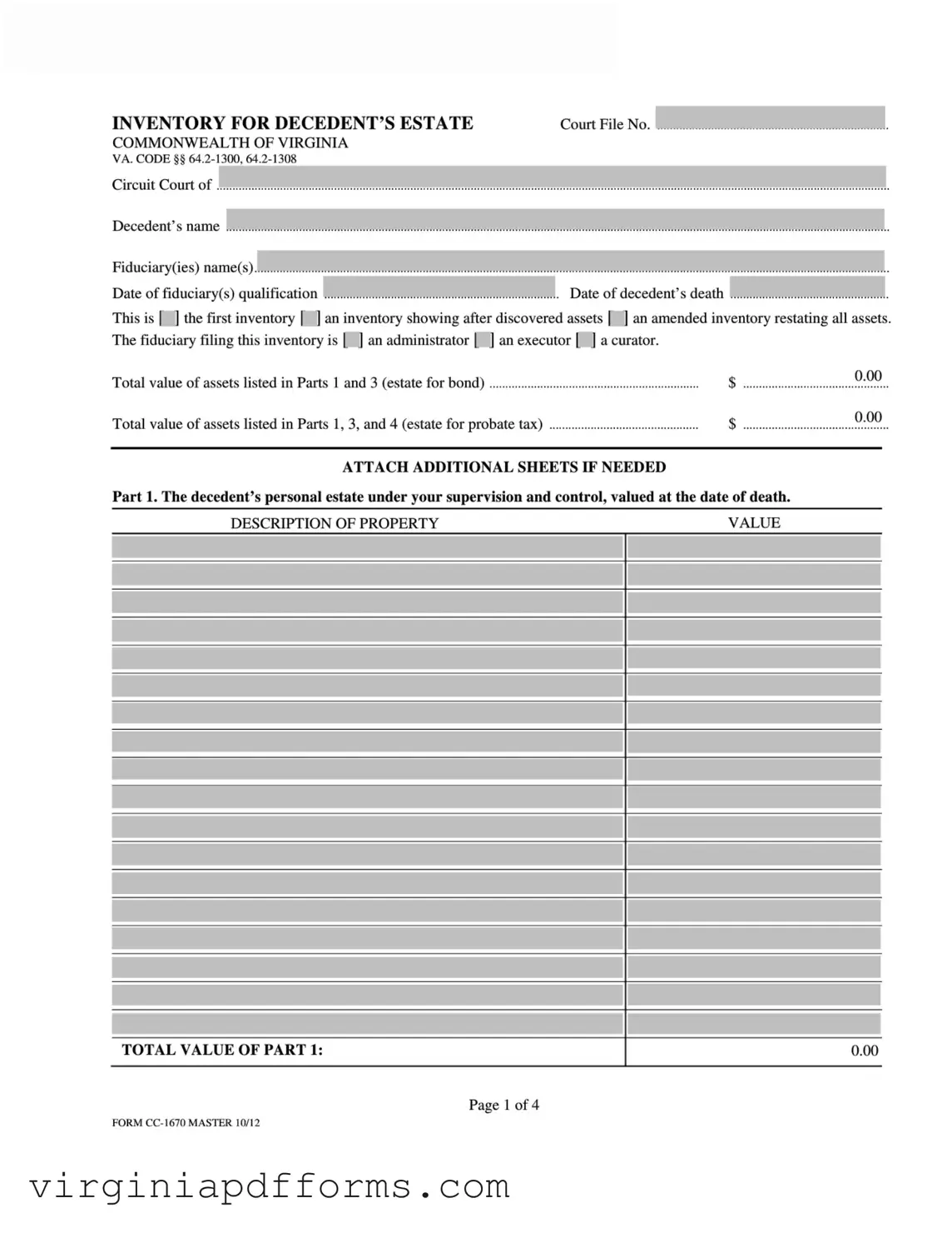 Fill in a Valid Virginia Estate Cc 1670 Template