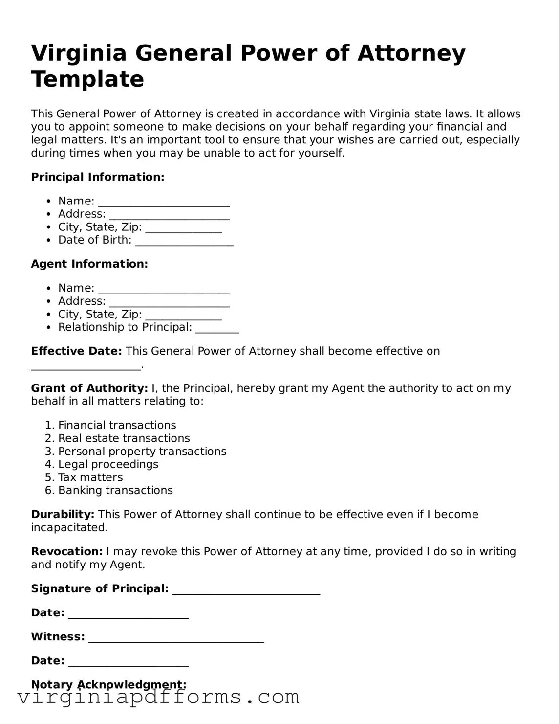 Attorney-Approved Virginia General Power of Attorney Document