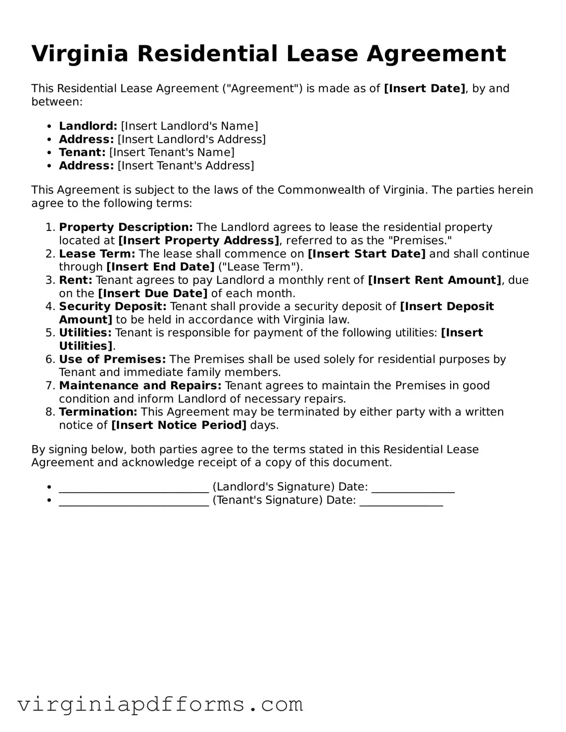 Attorney-Approved Virginia Residential Lease Agreement Document