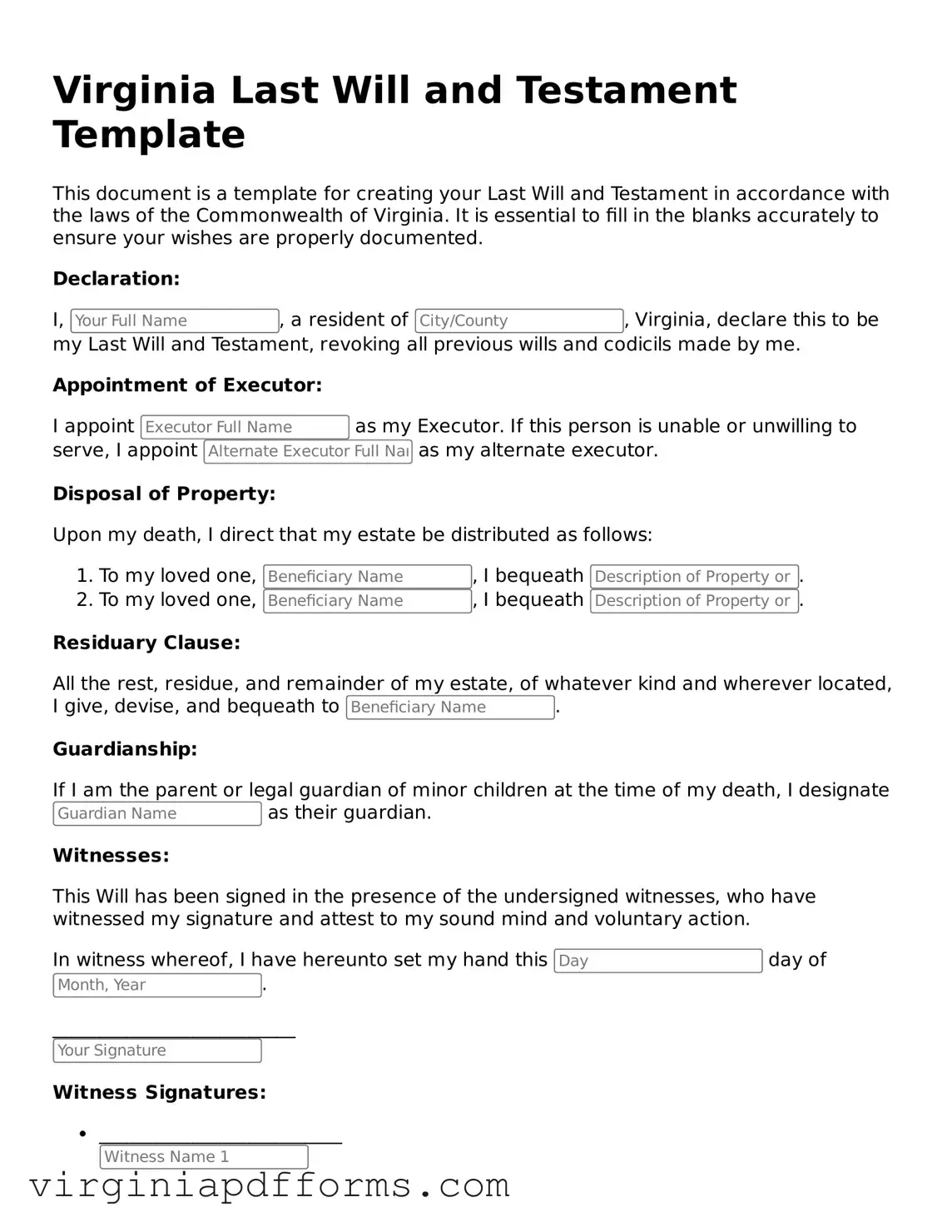 Attorney-Approved Virginia Last Will and Testament Document