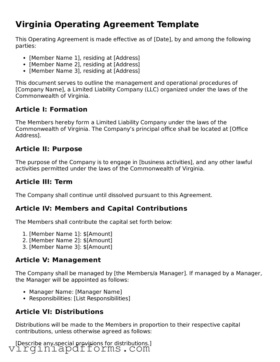 Attorney-Approved Virginia Operating Agreement Document