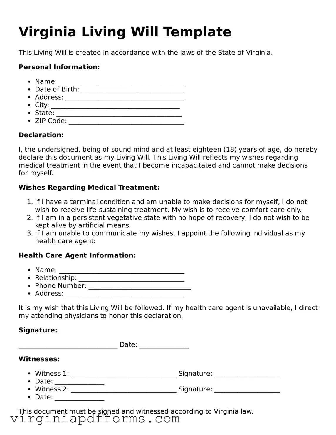 Attorney-Approved Virginia Living Will Document