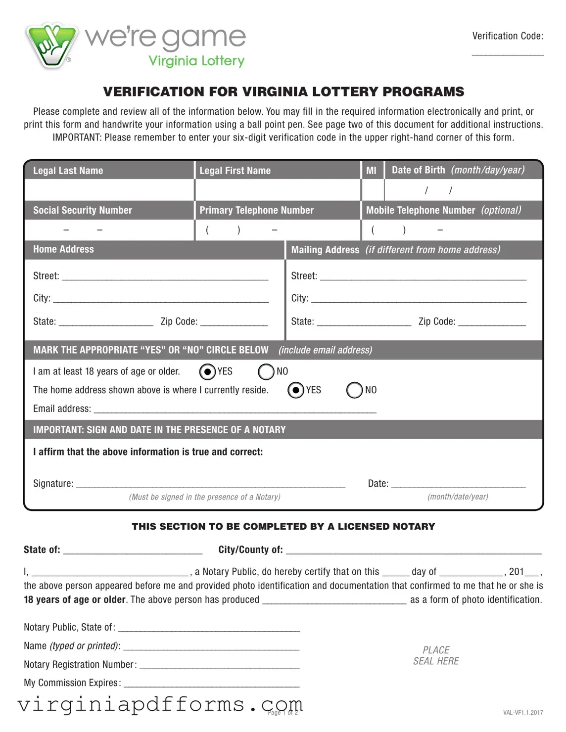 Fill in a Valid Virginia Lottery Template