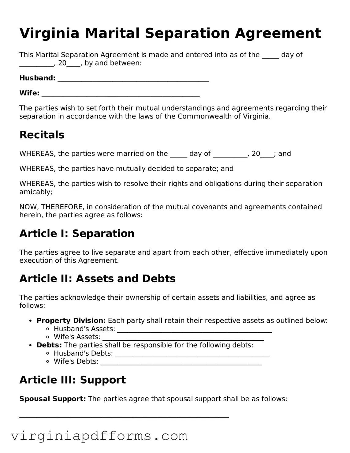 Attorney-Approved Virginia Marital Separation Agreement Document