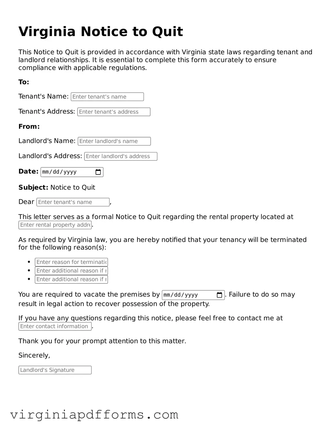 Attorney-Approved Virginia Notice to Quit Document