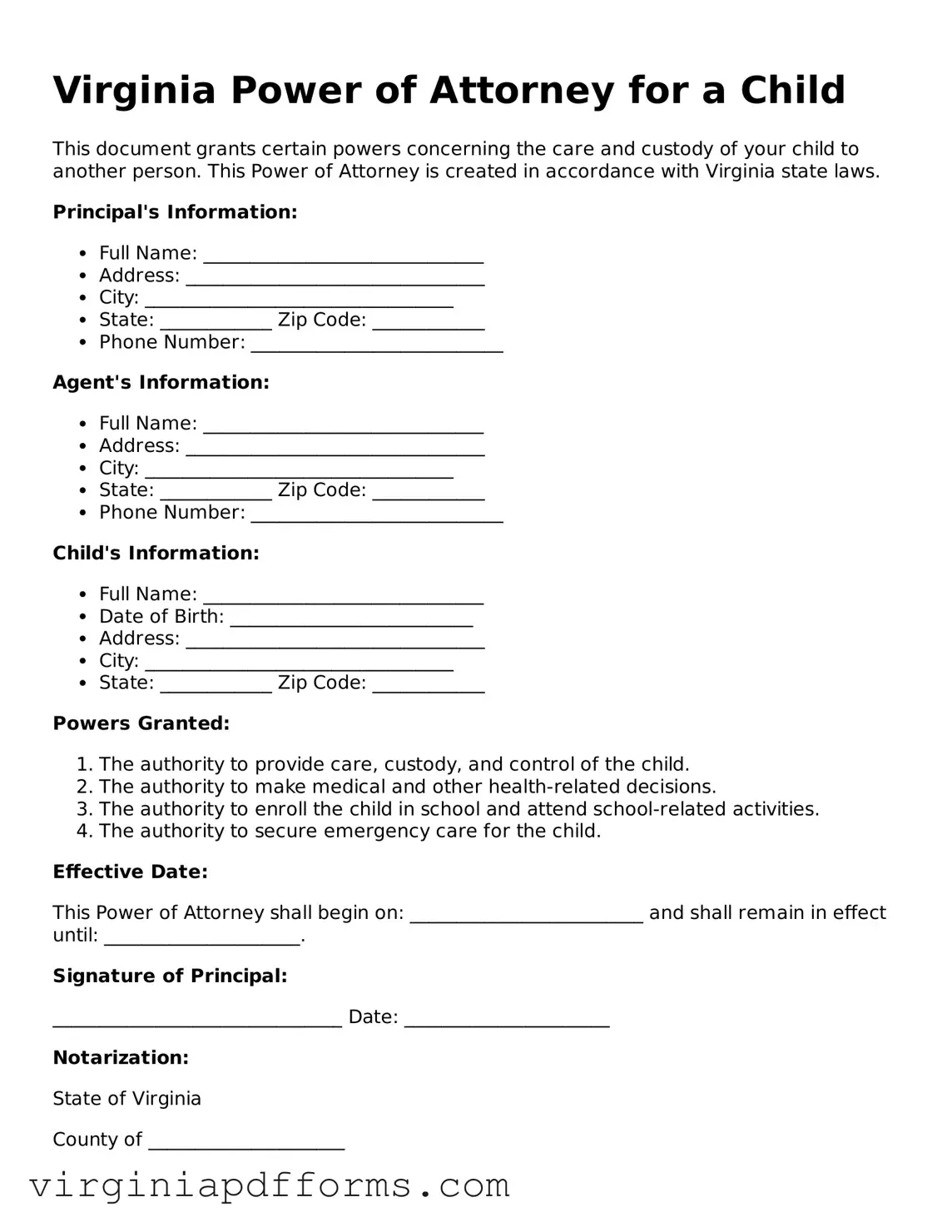 Attorney-Approved Virginia Power of Attorney for a Child Document