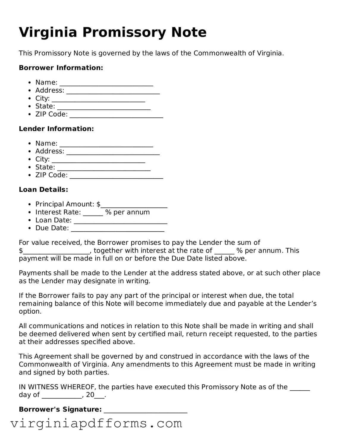 Attorney-Approved Virginia Promissory Note Document