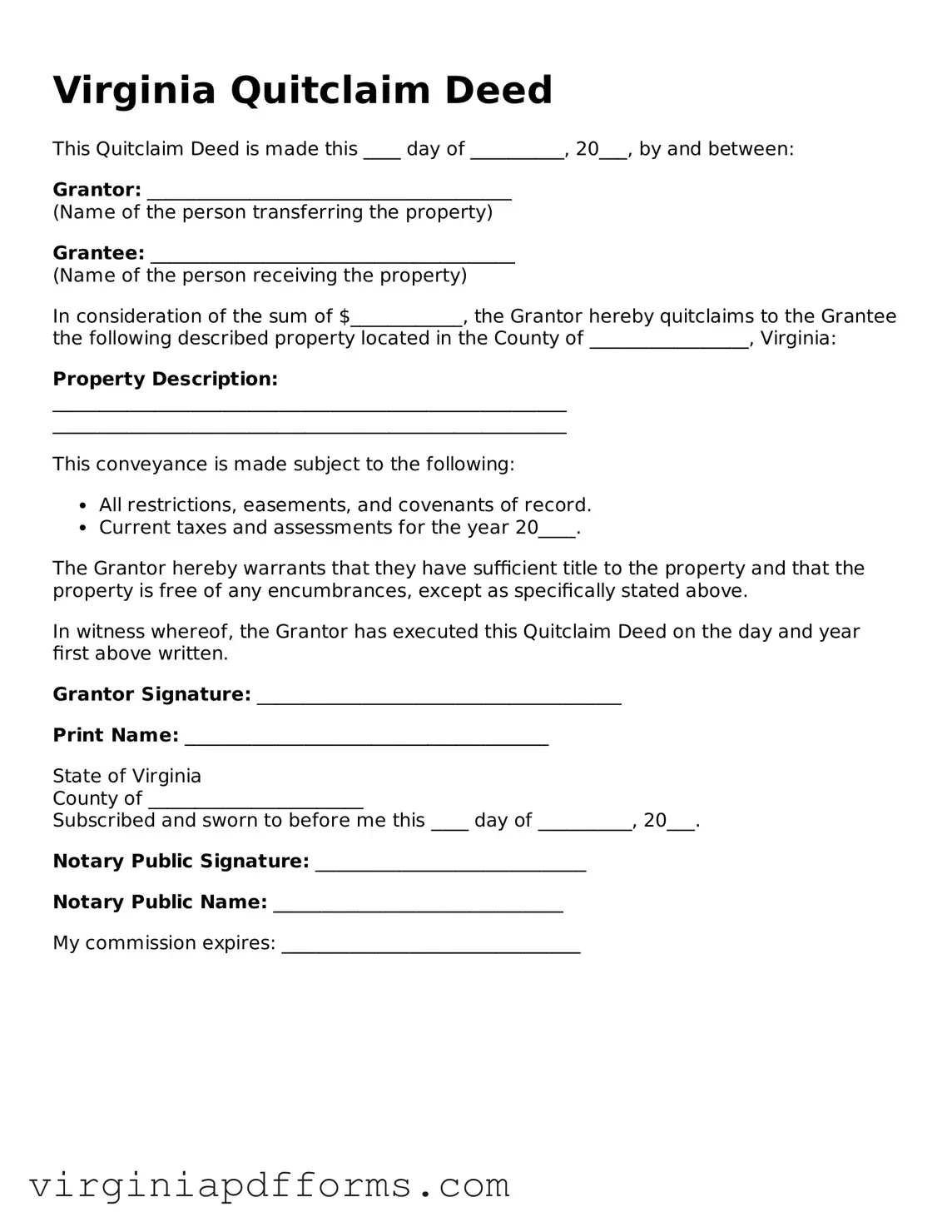 Attorney-Approved Virginia Quitclaim Deed Document