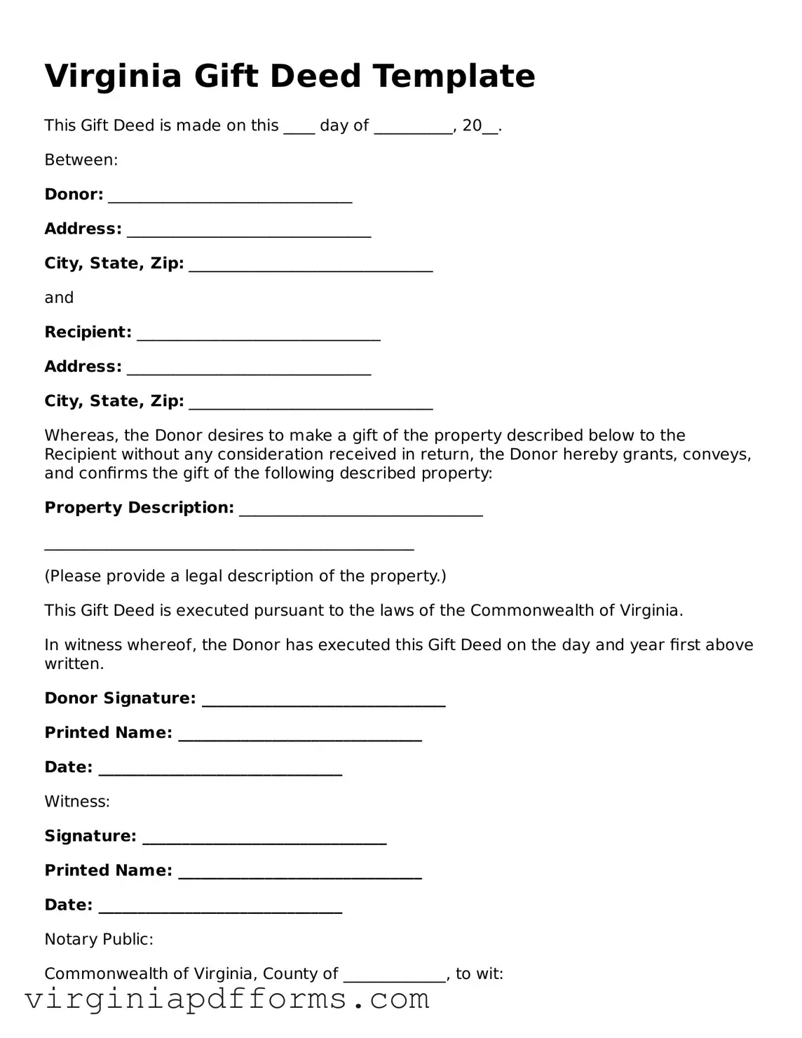Attorney-Approved Virginia Gift Deed Document