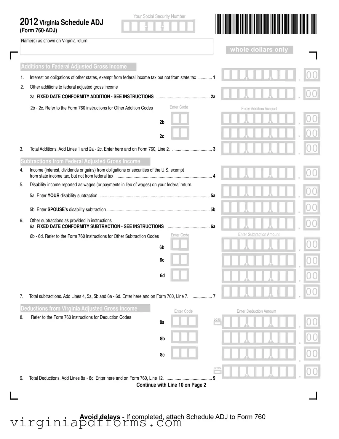 Fill in a Valid Virginia Schedule Adj Template