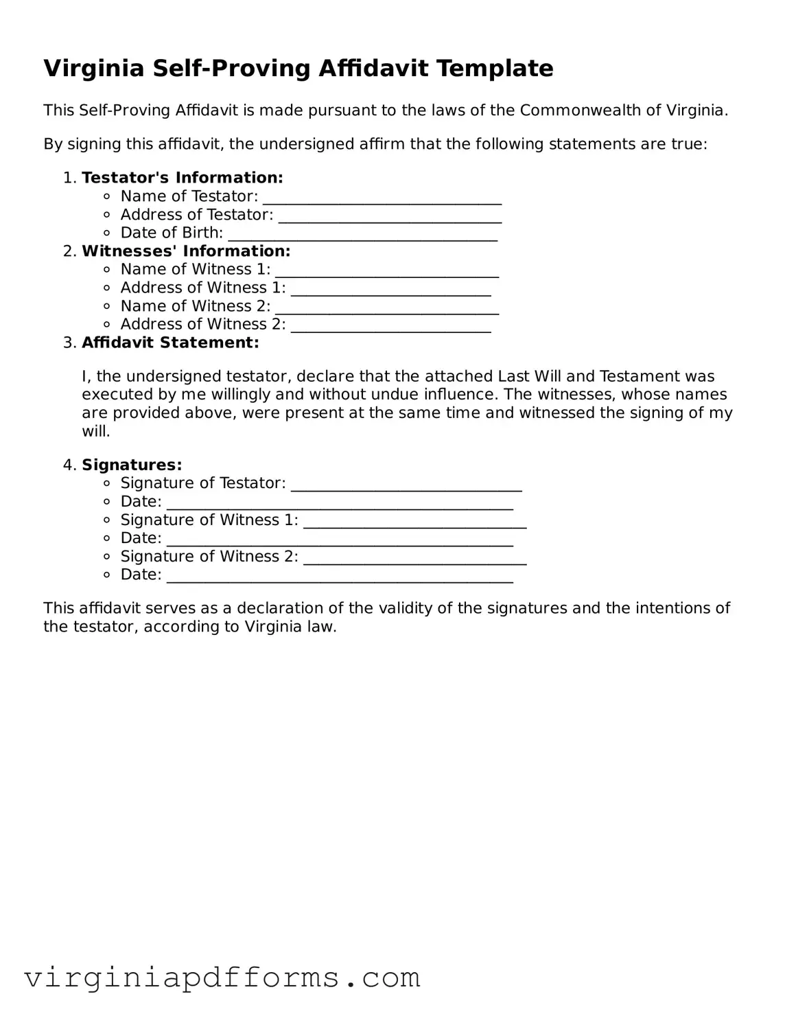 Attorney-Approved Virginia Self-Proving Affidavit Document