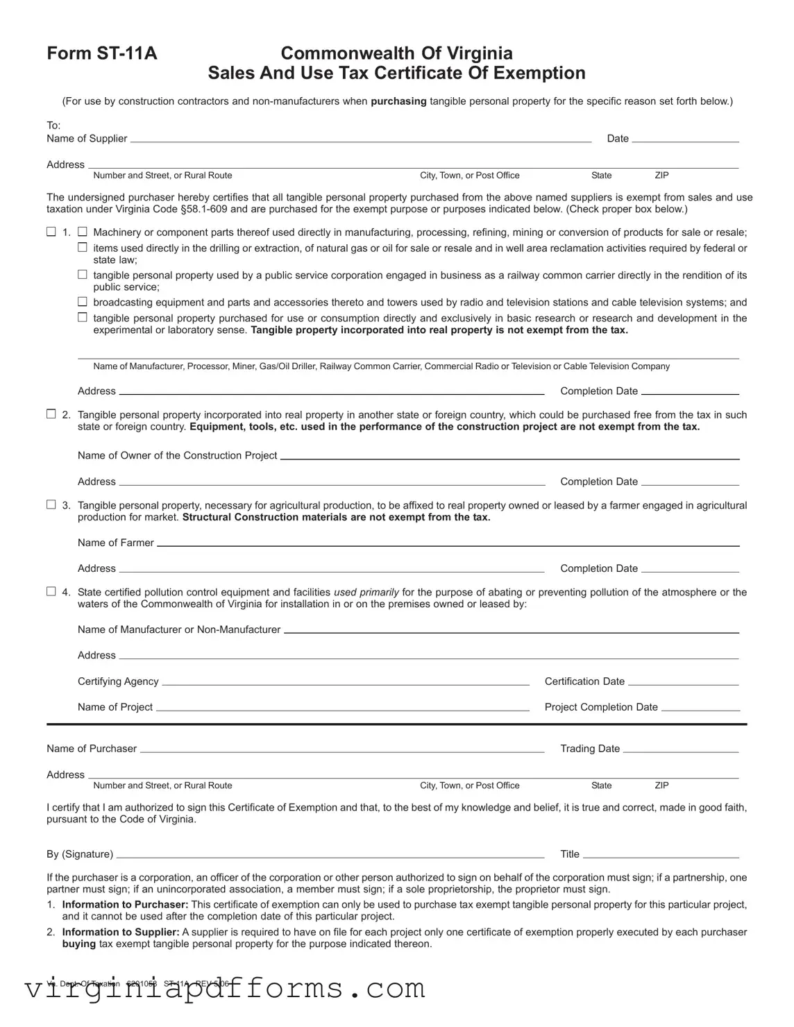 Fill in a Valid Virginia St 11A Template