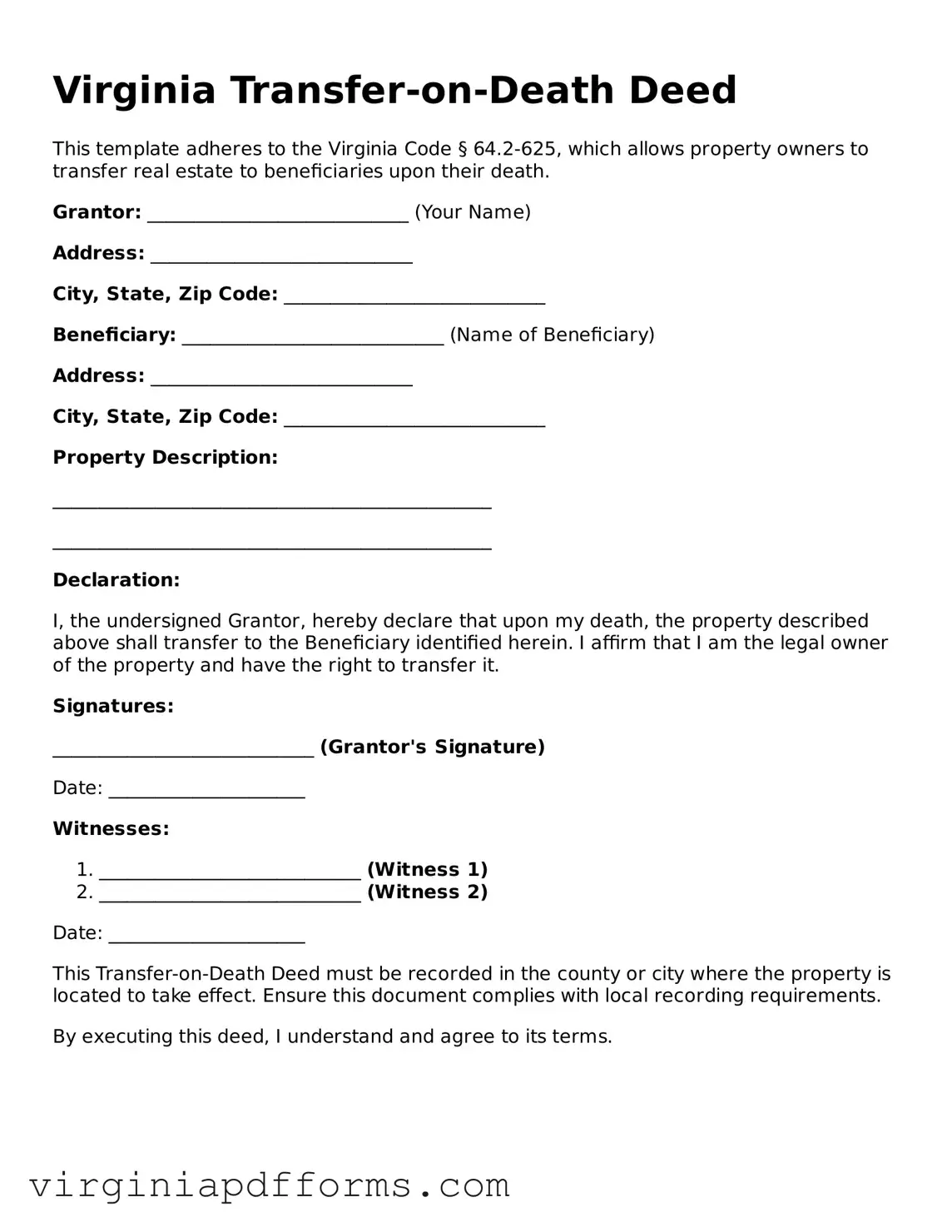 Attorney-Approved Virginia Transfer-on-Death Deed Document
