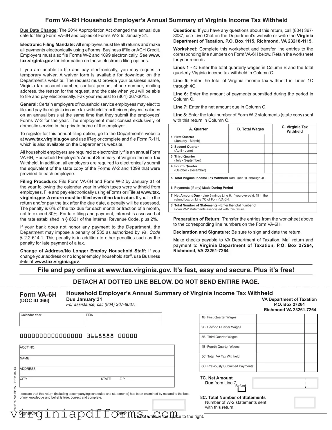 Fill in a Valid Virginia Va 6H Template
