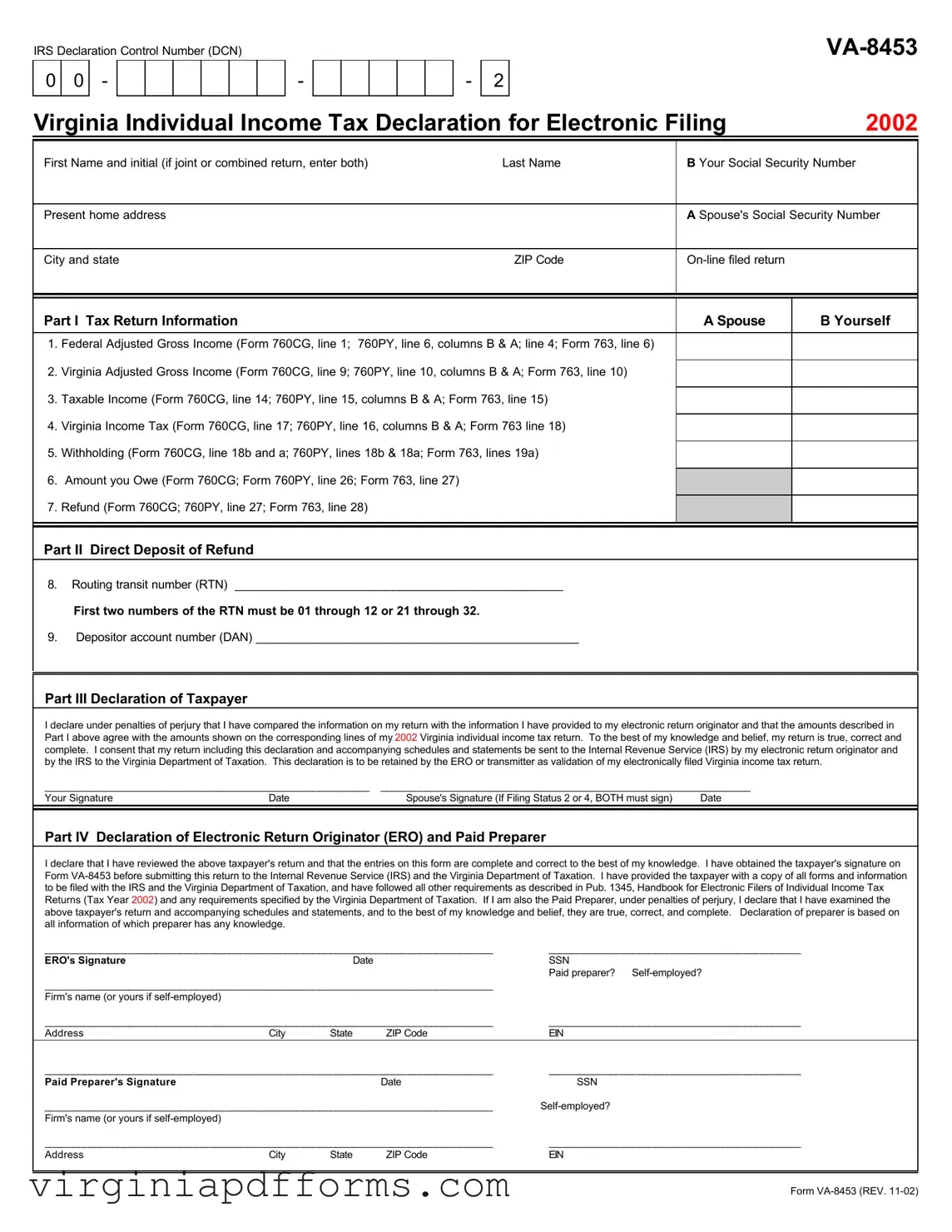 Fill in a Valid Virginia Va 8453 Template
