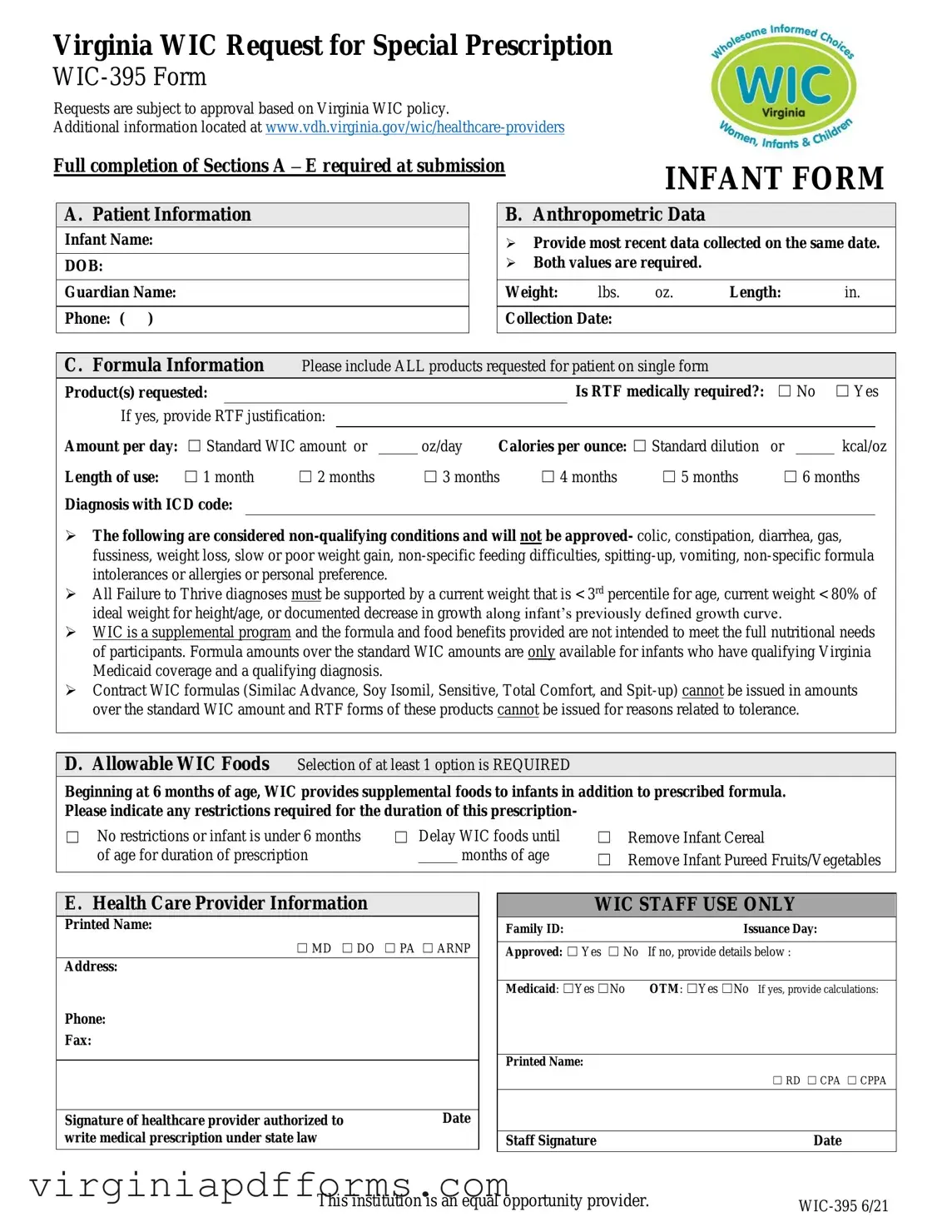 Fill in a Valid Virginia Wic 395 Template
