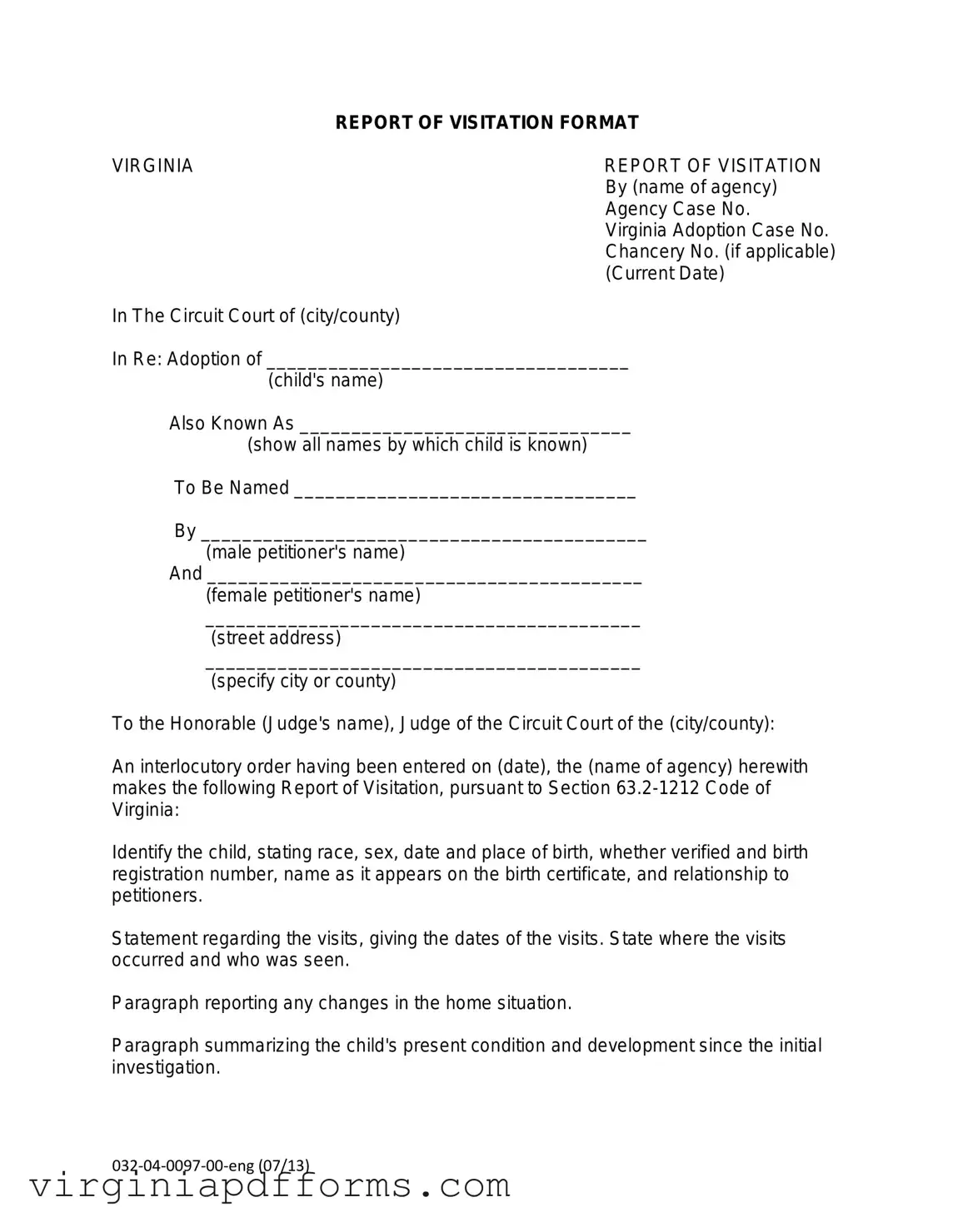 Fill in a Valid Visitation Status At Virginia Template